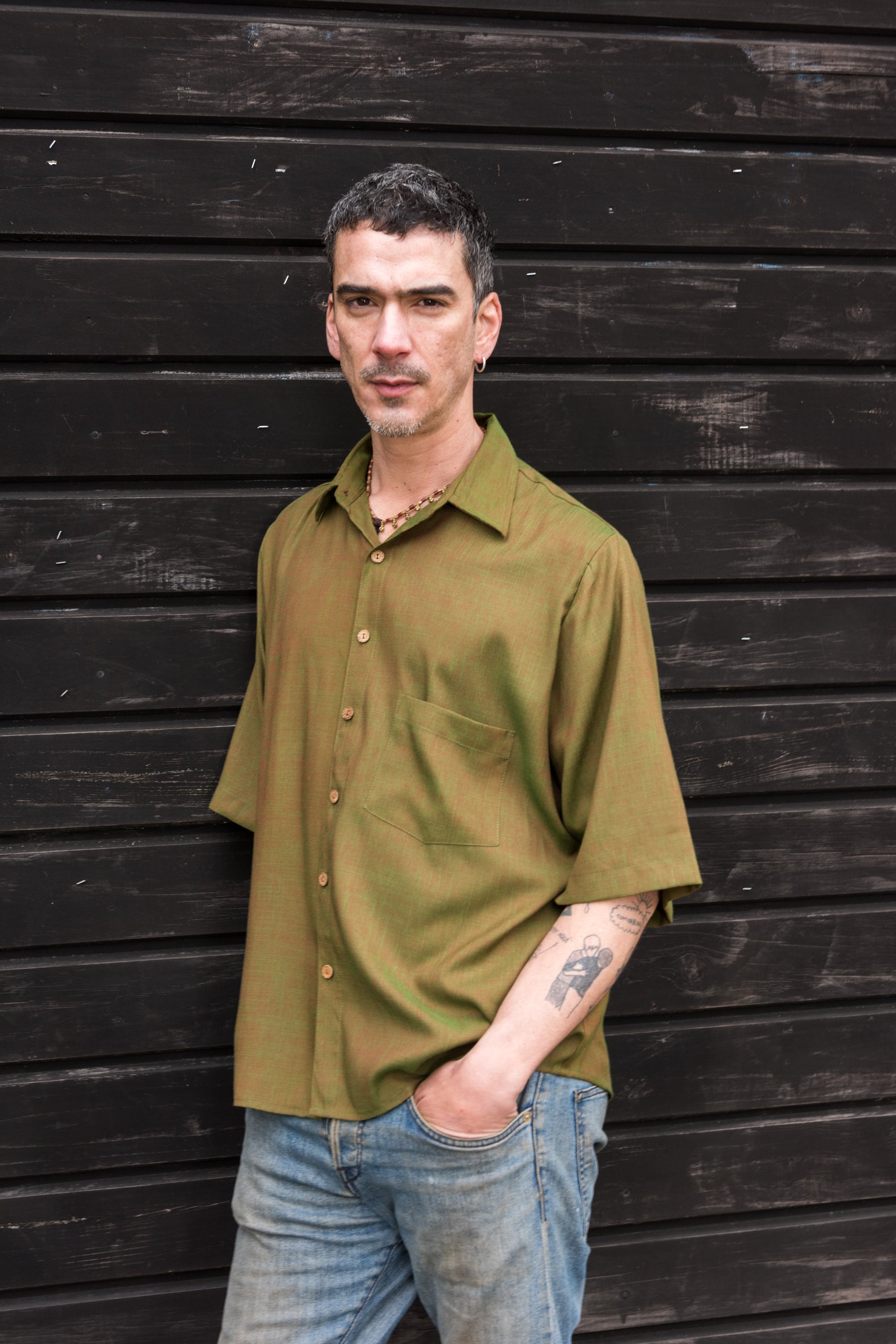  Camiseta de manga corta para hombre, diseño básico de cuello  alto falso, camiseta interior ajustada, Verde : Ropa, Zapatos y Joyería